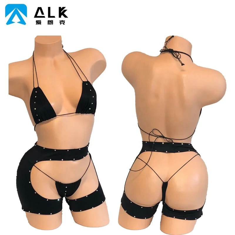 Ailangke Custom Black  Pole Costume Three picecs Sexy Rave Three picecs  For Club Night