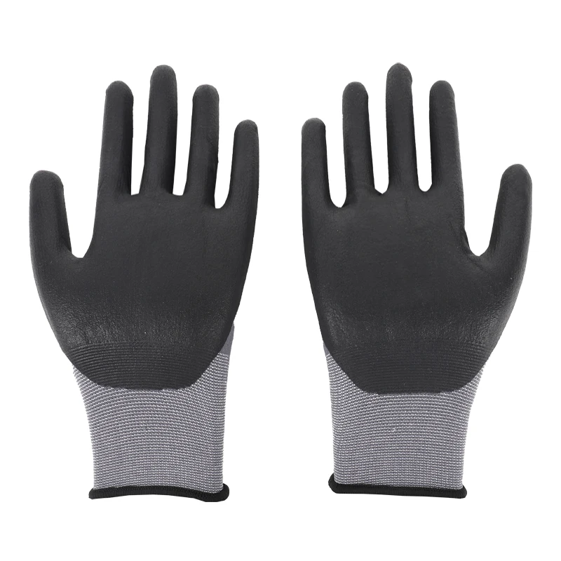 15 Gauge spandex shell working gloves coated with mirco foaming nitrile palm,water washed finish