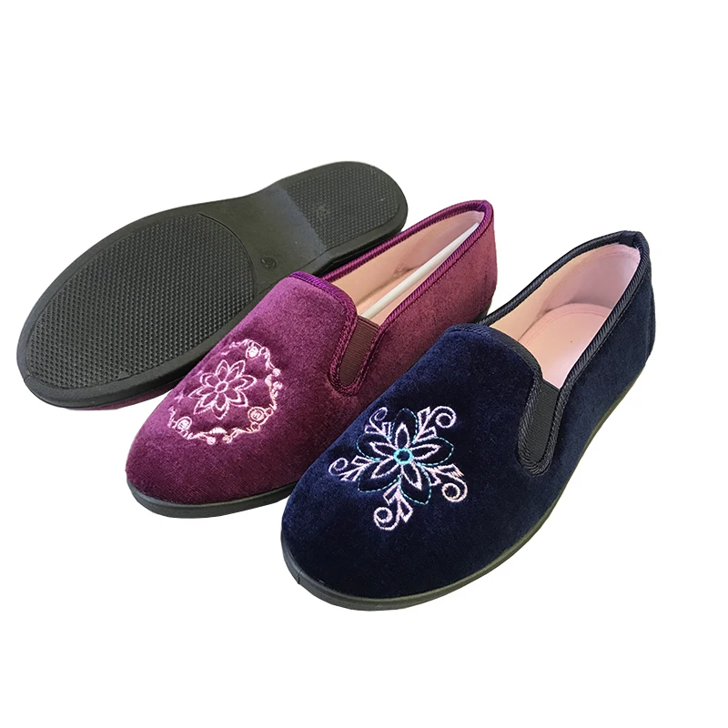 Navy color purple color with double elastic classic elder women shoes