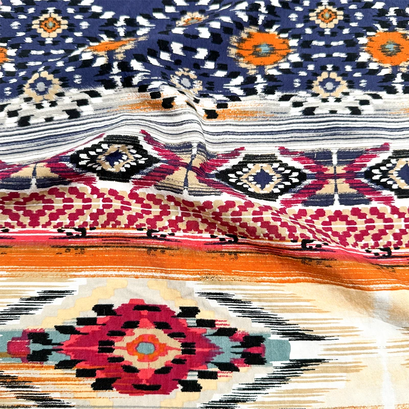 Wedtex Fabric Factory Customized Design Bohemian Ethnic Pattern Soft Tie-dye Viscose Challis Rayon Fabric