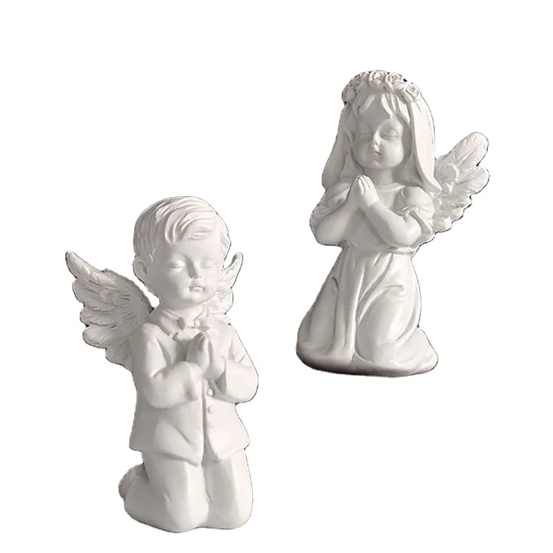 SE7 Religious Resin Statue Crafts Supplier Manufacturer Custom Polyresin White Praying Angel Figurines