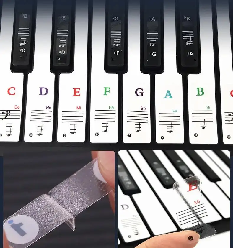 Cheap Price Transparent And Removable Piano Keyboard Music Note Full Set Stickers For White and Black Keys