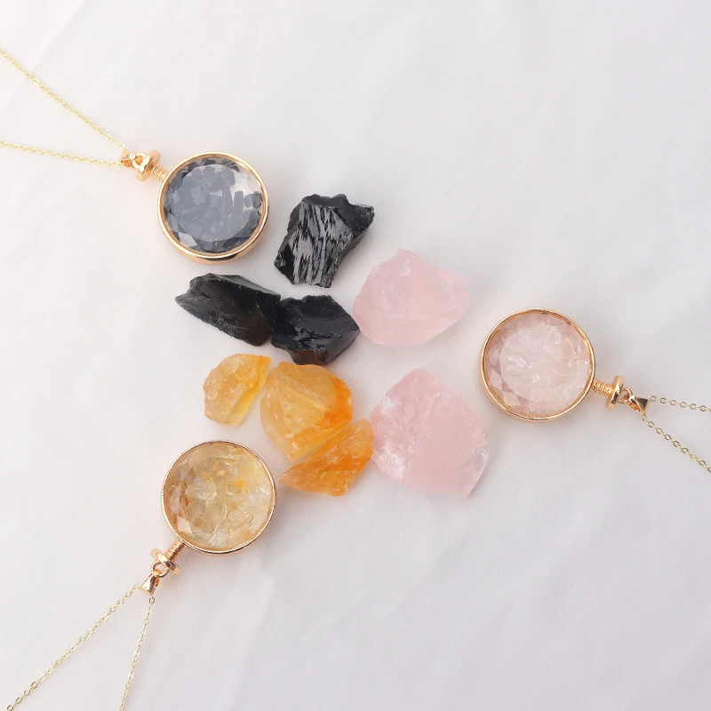 crystal wishing bottles mini Natural Crystals stone obsidian rose quartz fluorite Crystal Necklace