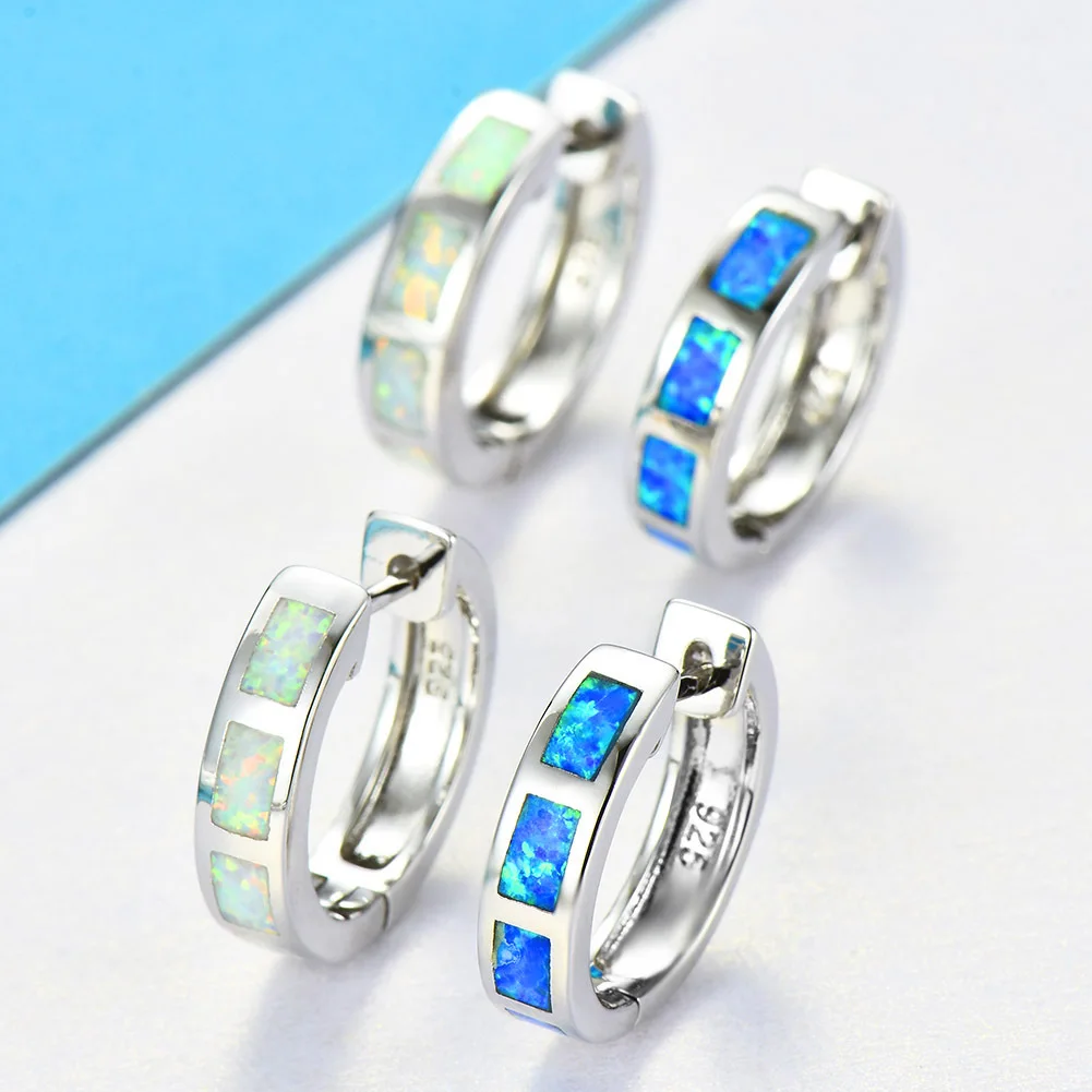 JCA New Design Copper White Gold Plated Opal Jewelry Big Circle Earrings With Colored Hoop White Opal Hoop Earrings