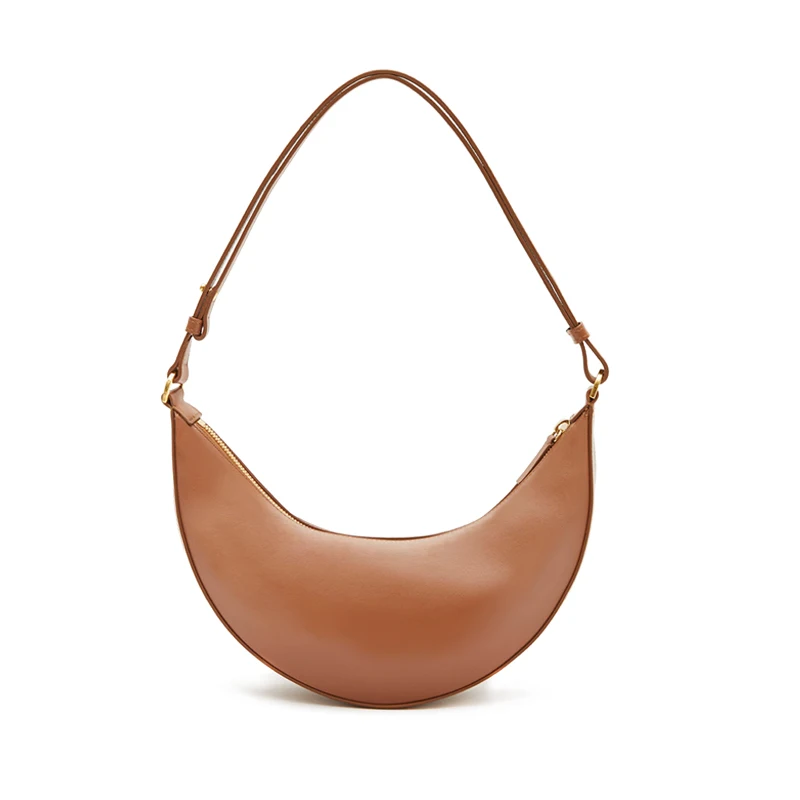 2024 Autumn Summer Ladies Luxury Top Quality Handbag Real Shoulder Bag Fashion Banana Genuine Leather Saddle Bag For Women