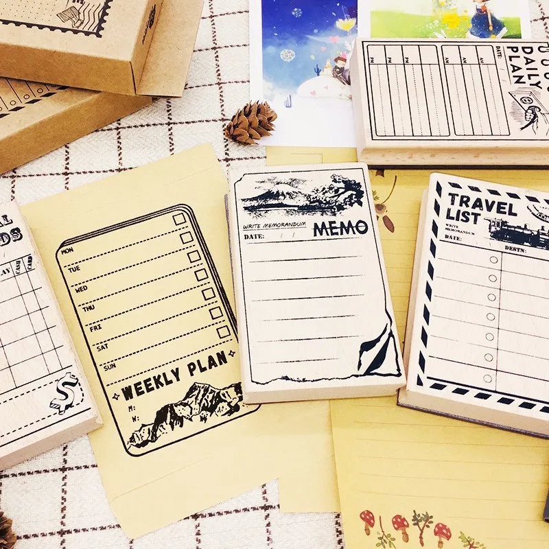 Retro Wood Time Management Daily Plan Schedule  diary DIY decorative wooden stamp seal