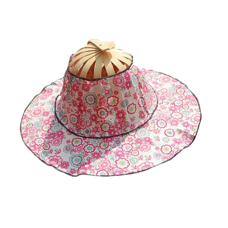 Ready To Ship Bamboo Sun hat Painted Floral Bamboo Folding Hat For Outdoor Travel.