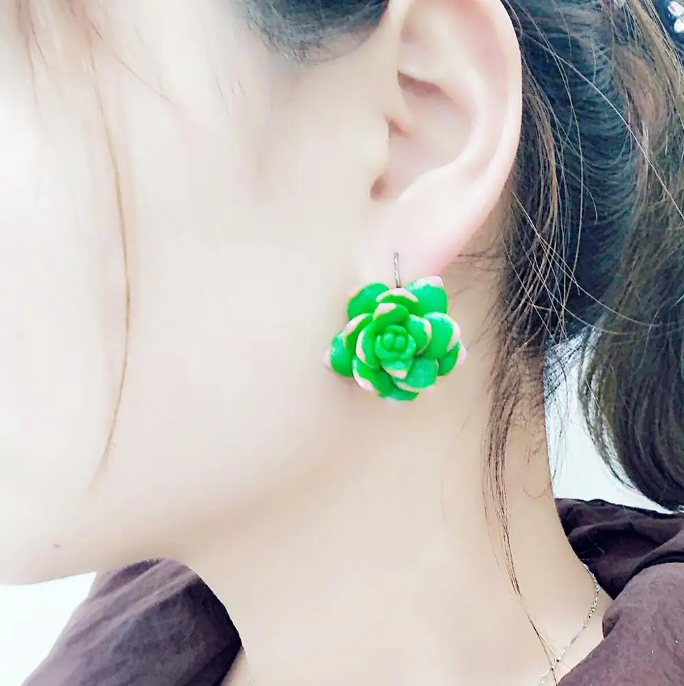 
Wholesale and retail clay earring green succulent real succulent flower earring 