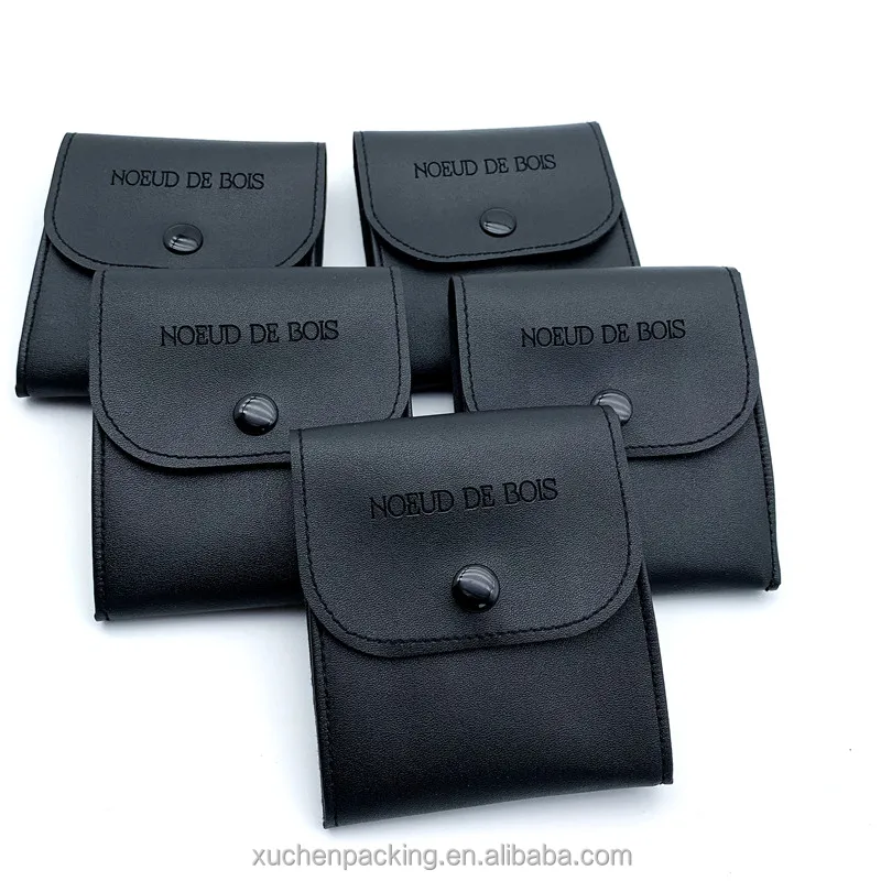 PU Leather Jewelry Bag for Necklace, Bracelet, Ring, Watch, Earphone Vintage Black Faux Leather Jewelry Pouch With Snap Button