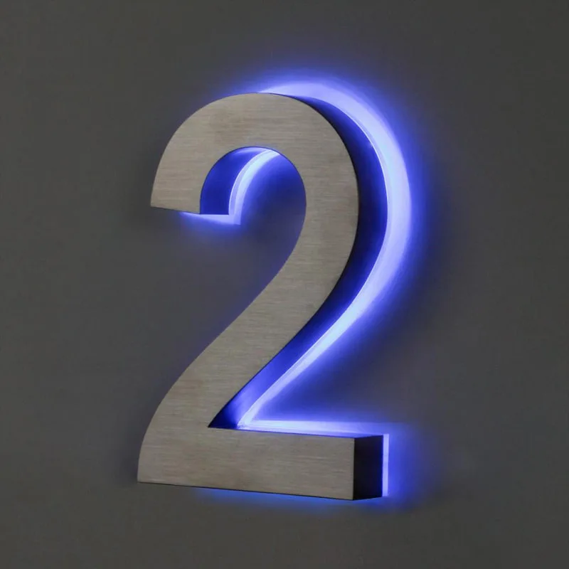 Metal illuminated Led Blue House Numbers Light Outdoor Waterproof Home Hotel Door Plates stainless steel custom led sign