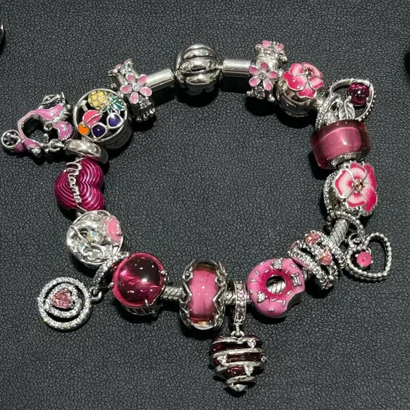 Factory High Quality 925 Sterling Silver Butterfly Pendant Rose Beads Charm For Women Bracelet DIY Heart Coffee Marvel Jewelry