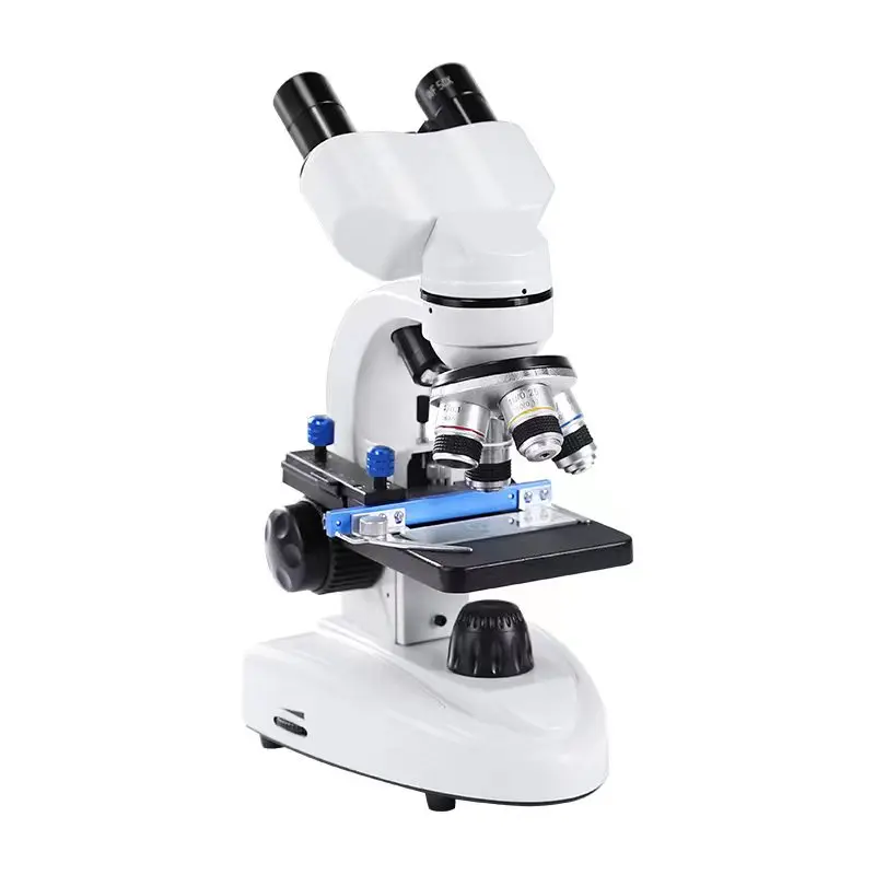Compound Binocular Microscope WF10X and WF25X Eyepieces 40X-2000X Magnification LED Illumination two-layer Mechanical stage