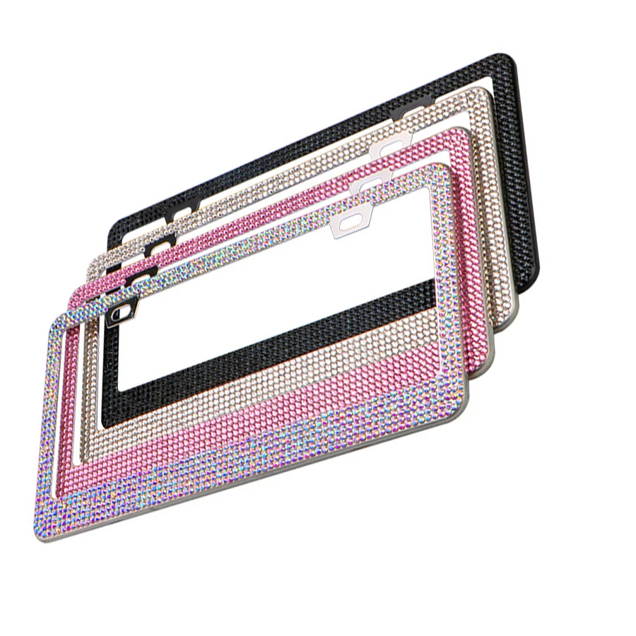 Wholesales Glitter Rhinestone Stainless Steel Bling Car License Plate Frames for Women Sparkly Diamond License Plate Cover