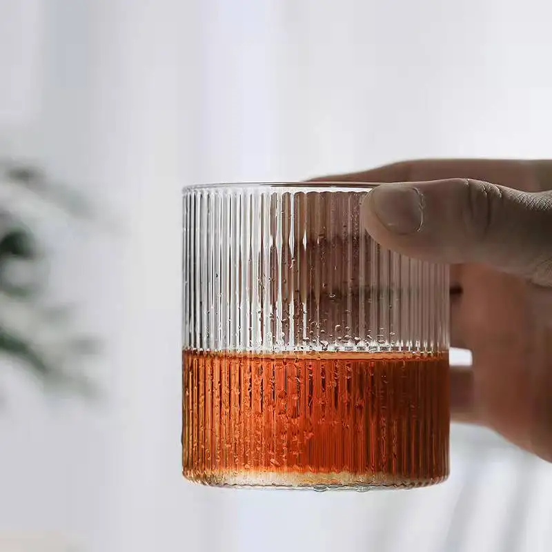 Ribbed Cup Vertical Stripes Heat Resistant Glass Water Mug Breakfast Cup Whiskey Drinking Glasses tea cup