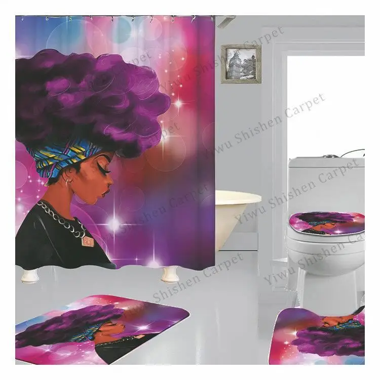 High quality Waterproof polyester fabric 4 pieces bathroom custom romantic digital printed shower curtain