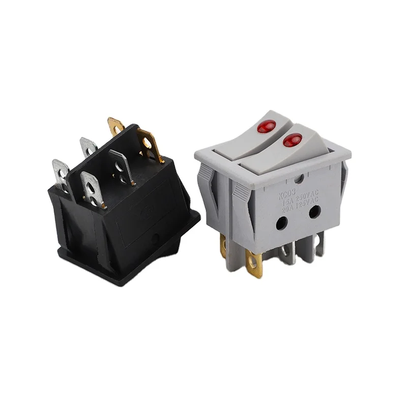 KCD3 double button red dot light on off Rocker Switch 6 pins Black/Grey Rocker Switch 15A 250VAC