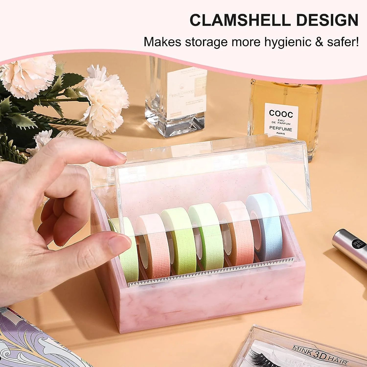 Dustproof Eyelash Tape Cutter Acrylic Multi-Grids Tapes Storage Box False Eyelash Tape Dispenser Holder Eyelash Tool