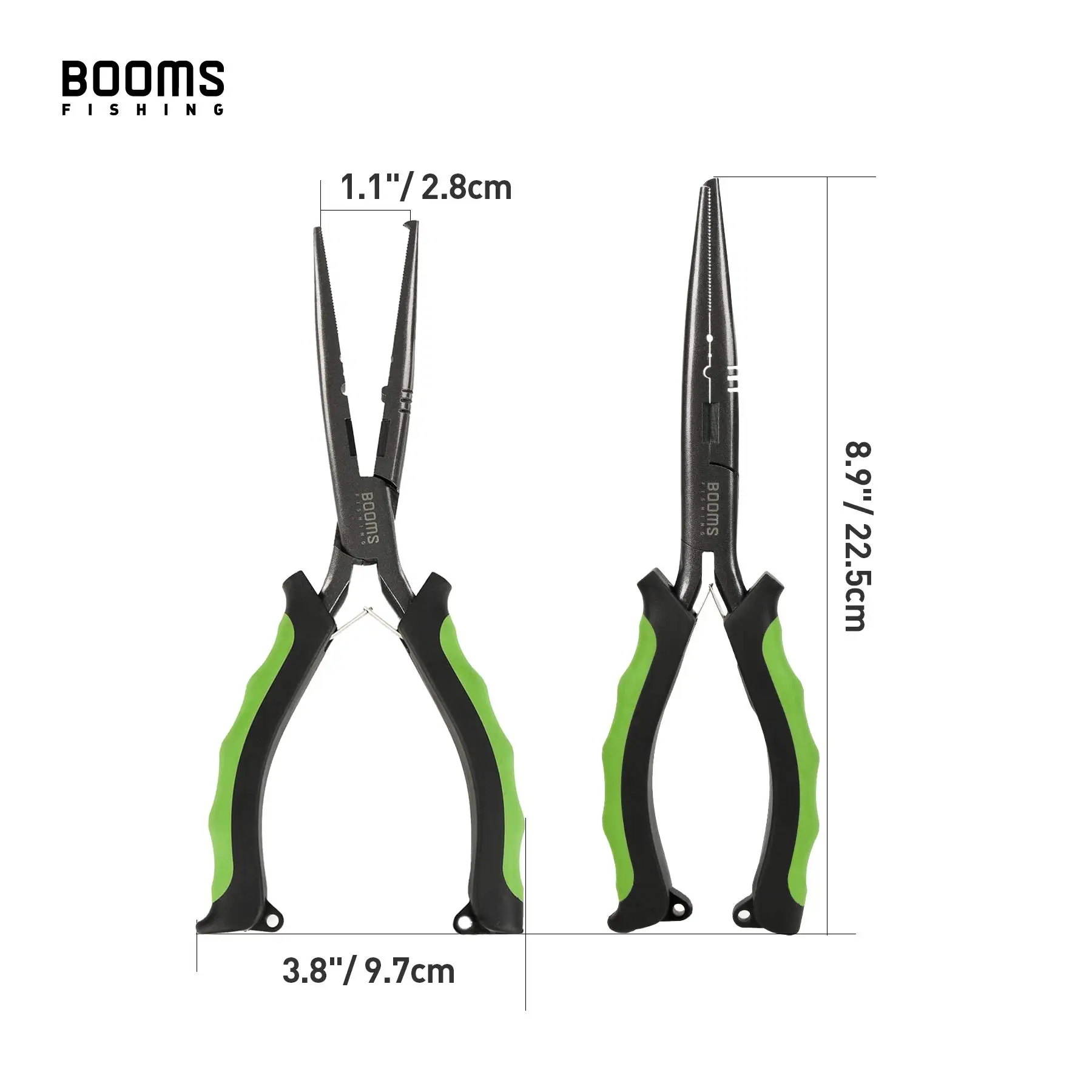 Booms Fishing 9 inches Long Nose Stainless Steel Fishing Pliers For Fishman Double Leaf Springs And 3 Colour PVC Grip