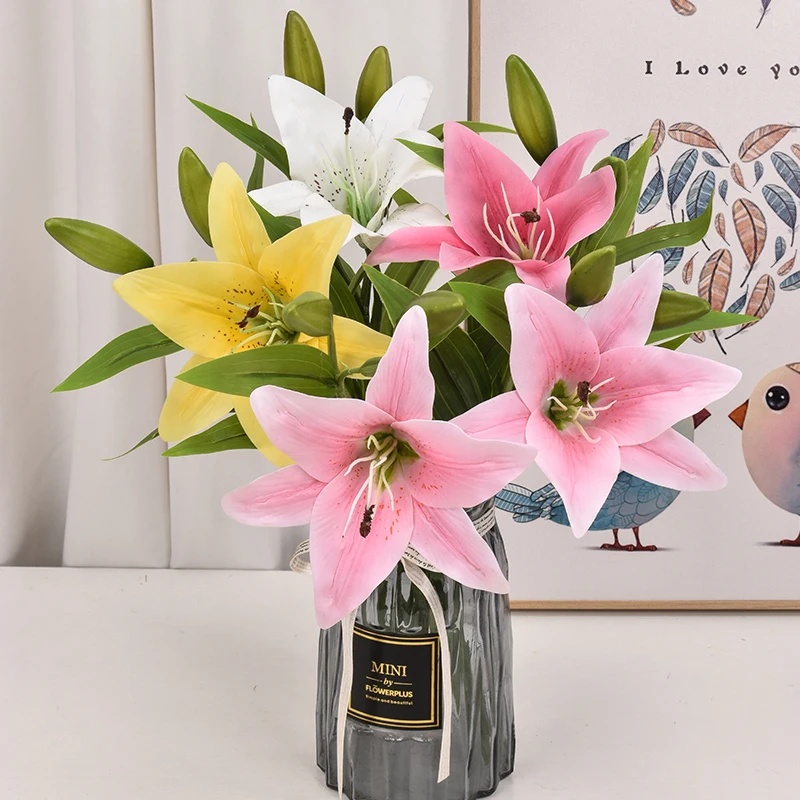 Artificial Plastic Lily Flower Home Decoration Feel Film Photography Wedding Factory Wholesale 3 Mini Single Artificial Lily
