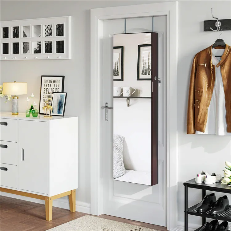 Lockable Standing Storage Jewelry Cabinet With Mirror