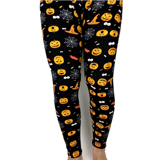 Wholesale Plus Size Women and Kids Design Super Soft Halloween Pumpkin Prints Leggings