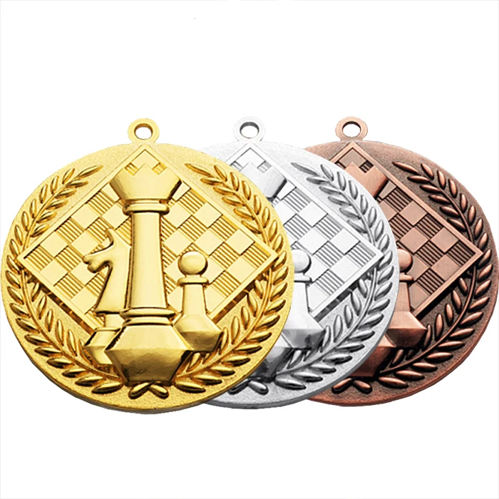International Chess Competition Honor Medals Gold Silver Bronze Zinc Alloy Sports Medals with Ribbon Collectible Metal Medals