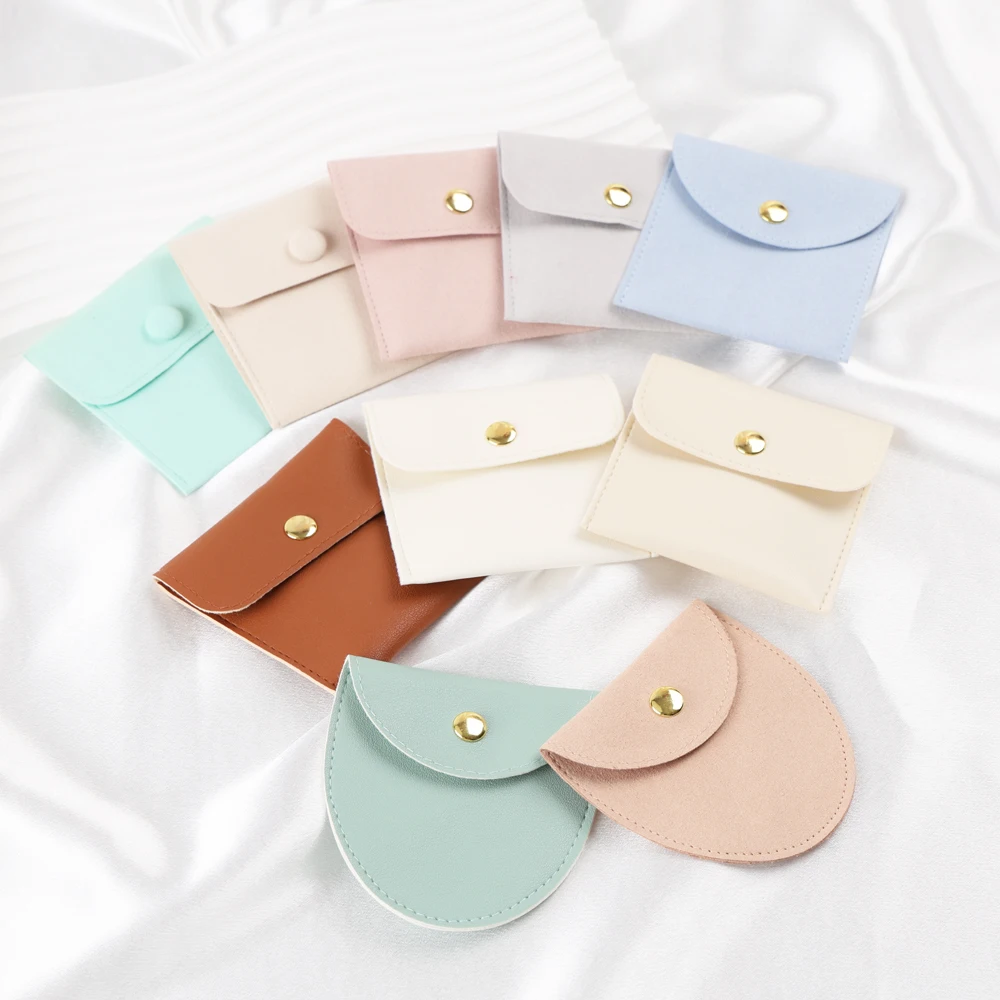 Customized with logo Colorful Mini Small Pu Microfiber Leather Bags for Jewelry Purple Jewelry Gift Bag Luxury with Button
