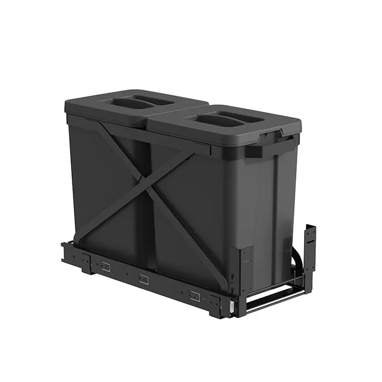 High Quality Eco Friendly Big Volume Kitchen Pull Out Soft Closing Plastic Waste Bin Mounted Concealed Storage Shelf