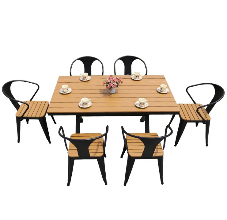 Green pvc wood top aluminum frame italian style dining set