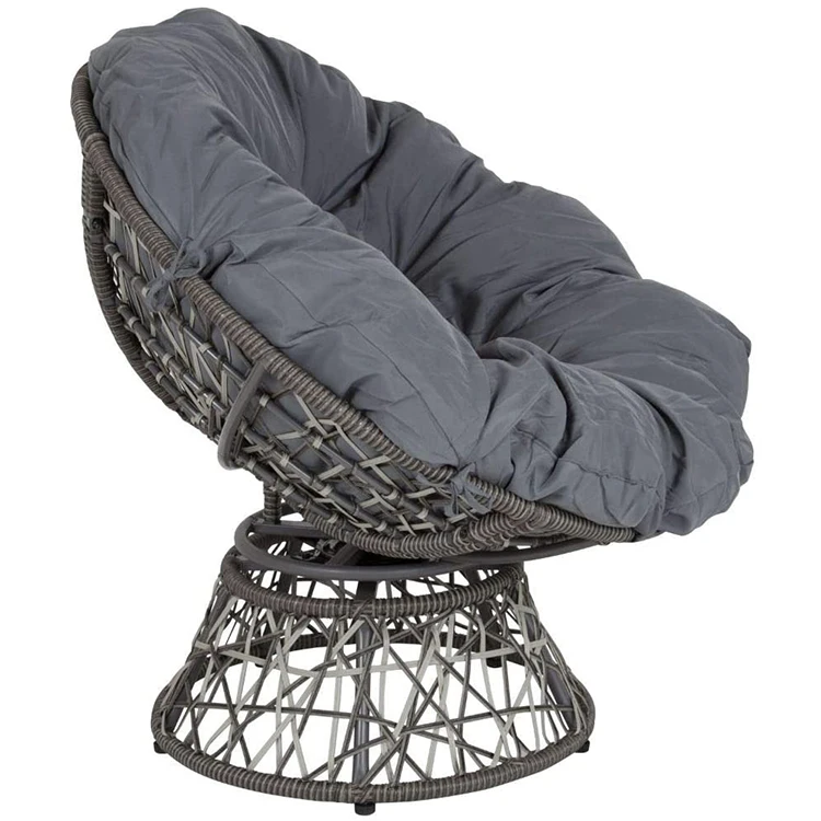 Hot Sale All Weather Wicker Outdoor Black/gray- color Papasan Swivel Chair with Cushion