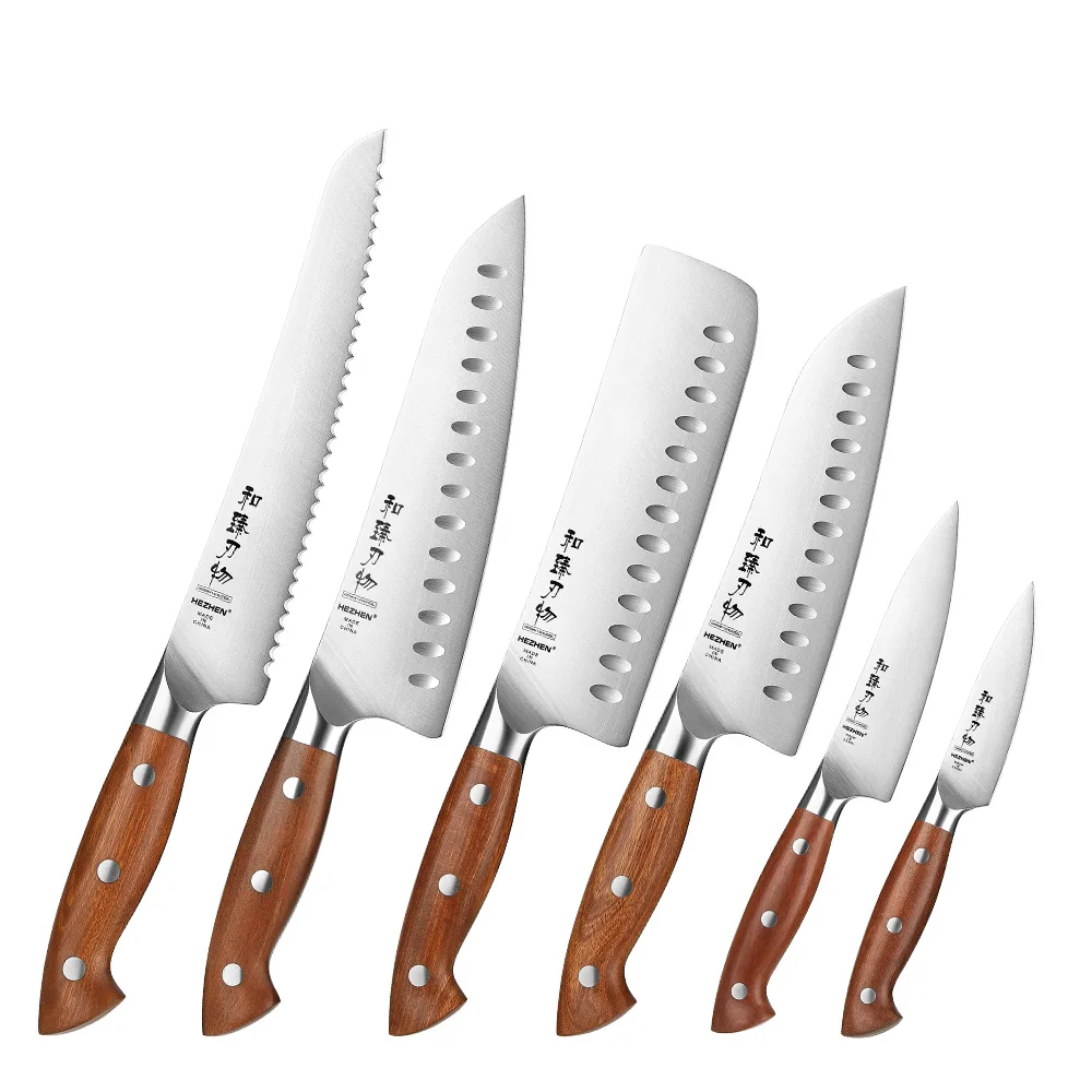 XINZUO New Kitchen 6 Pcs Chef Knives Set High Quality German Steel Red Wood Handle