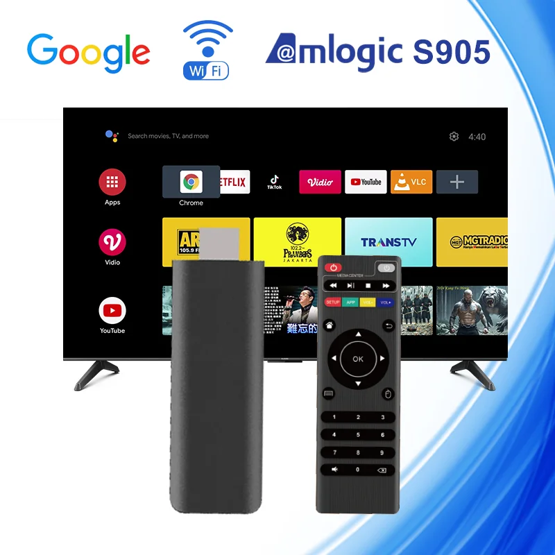 OM TV Stick Android 14 Amlogic S905 Quad Core 4k 2.4G Wifi Media Tv Stick with IR Remote