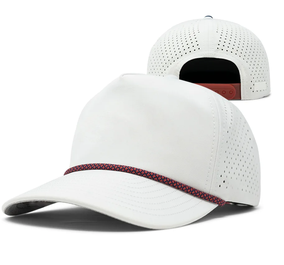 Blank custom 3d embroidery logo hat waterproof snap back A frame 5 panel laser hole drilled punching cap golf snapback hat