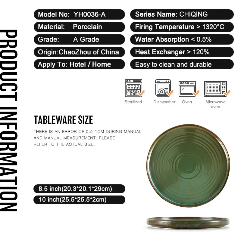 Nordic Irregular Rustic Green Restaurant Porcelain Plates Modern Catering Hotel  Unique Ceramic Dinner Dish and Plate