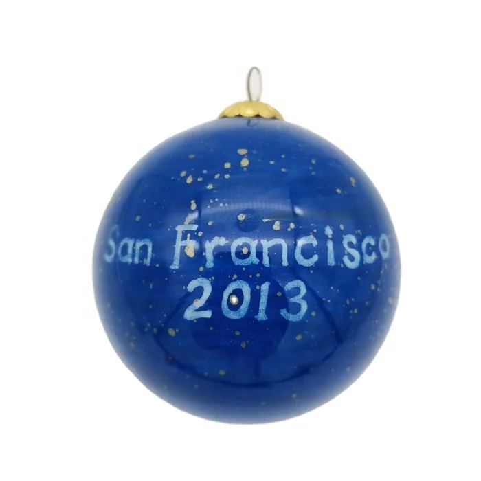 Custom Handmade Inside Painting Glass Ball 8cm Blue Round Inner Hand Painted Blown Glass Christmas Ball