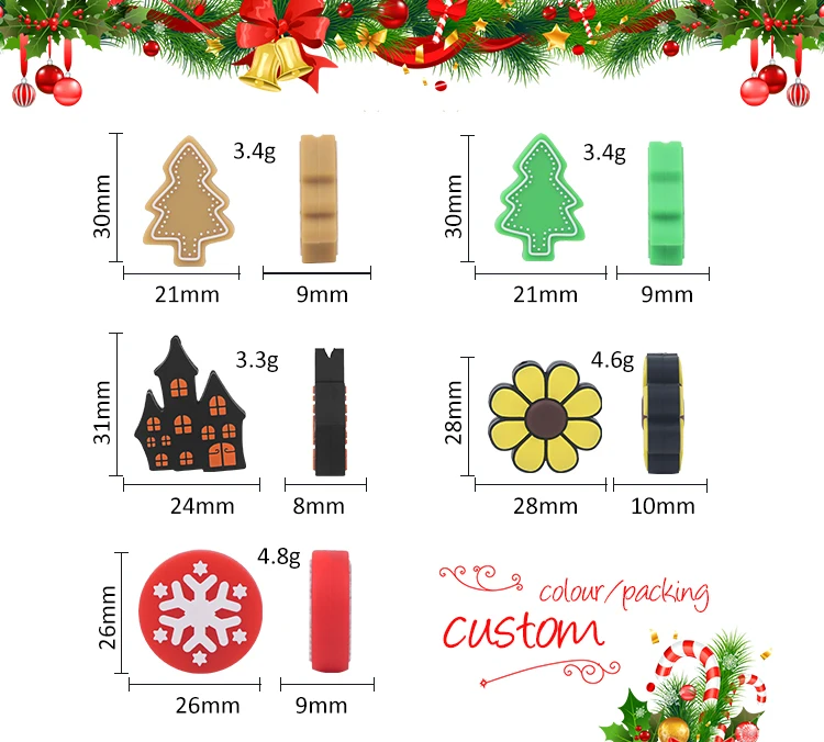 Oem In Stock Food Grade Pacifier Chain Jewelry Bracelet Accessories Silicone Bead Bulk Diy Pen Christmas Focal Beads Wholesale