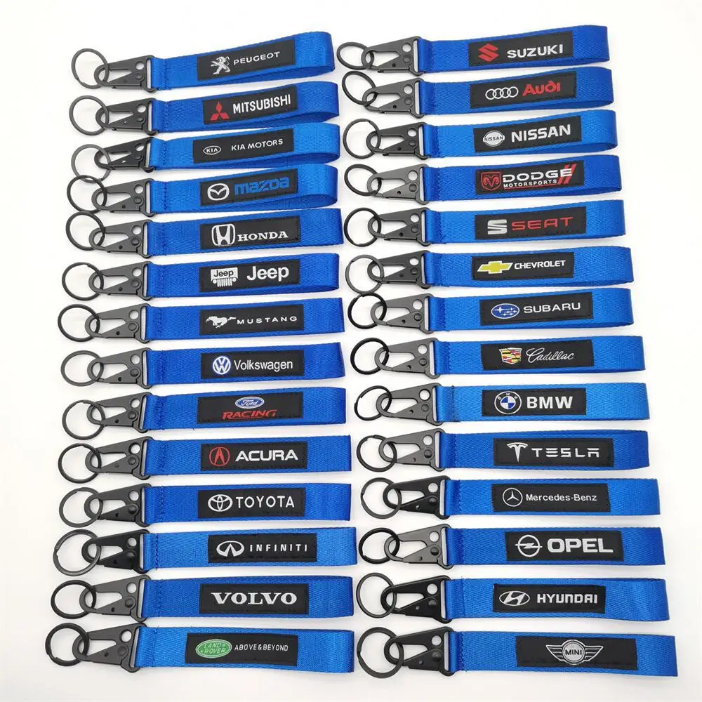 Car Logo Key Chain Ring  embroidery Chrome  car Keychain Keyring Replacement Compatible with for Various Brand Accessories