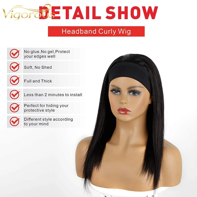  Wholesale 20 Inch Long Heat Resistant Synthetic Afro Headband Wigs For Black Women Bone Straight