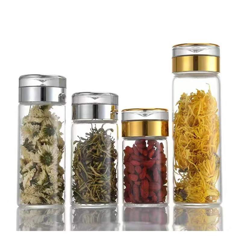 250ml 300ml Silver Gold Airtight 3oz Canister Grain Tea Glass Packaging Jar with Screw Acrylic Lid
