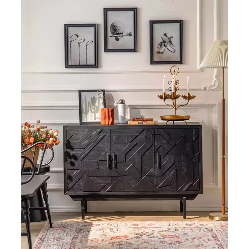 Hot Selling Retro Glass Sideboard Solid Wood Multifunctional Cupboard Dining Modern Design Living Kitchen Bedroom Tea Storage