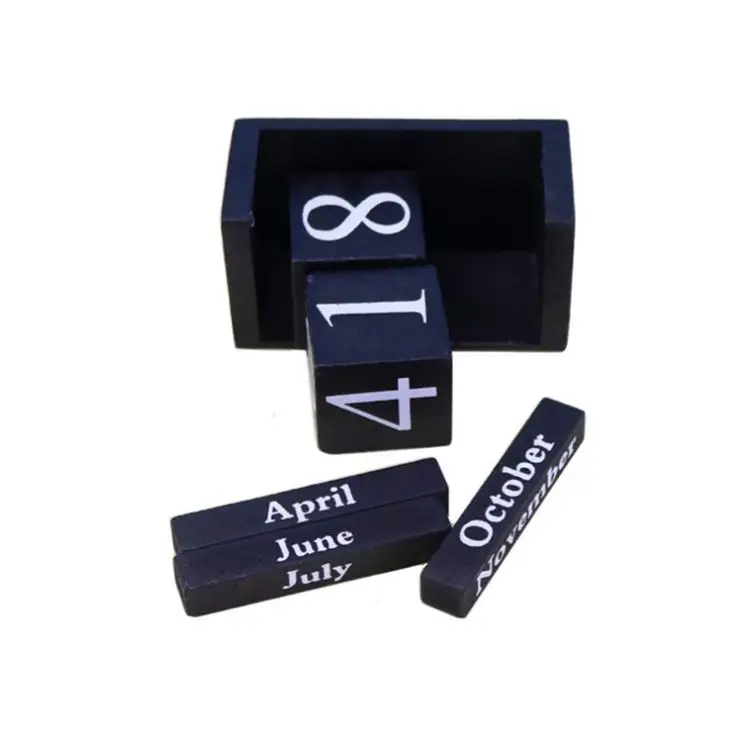 Modern black desktop time concept permanent date Office calendar custom wood