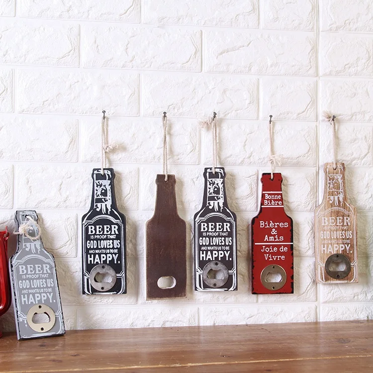 Wall mount wood custom beer cap opener retro beer bottle opener