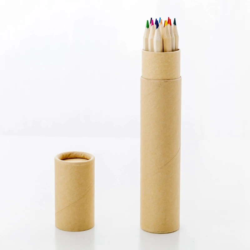 Eco Friendly Kraft Paper Tube 6pcs/12pcs set Color Pencils Set School Colored Round Wooden Pencil Custom Logo Colors Pencils