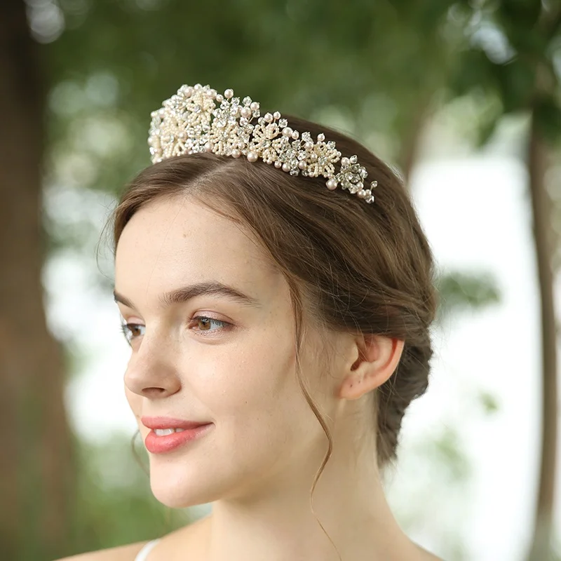 Изысканная Свадебная головная повязка с короной для вечеринки Свадебная головная повязка с кристаллами ручной работы с жемчугом красивая корона аксессуары
