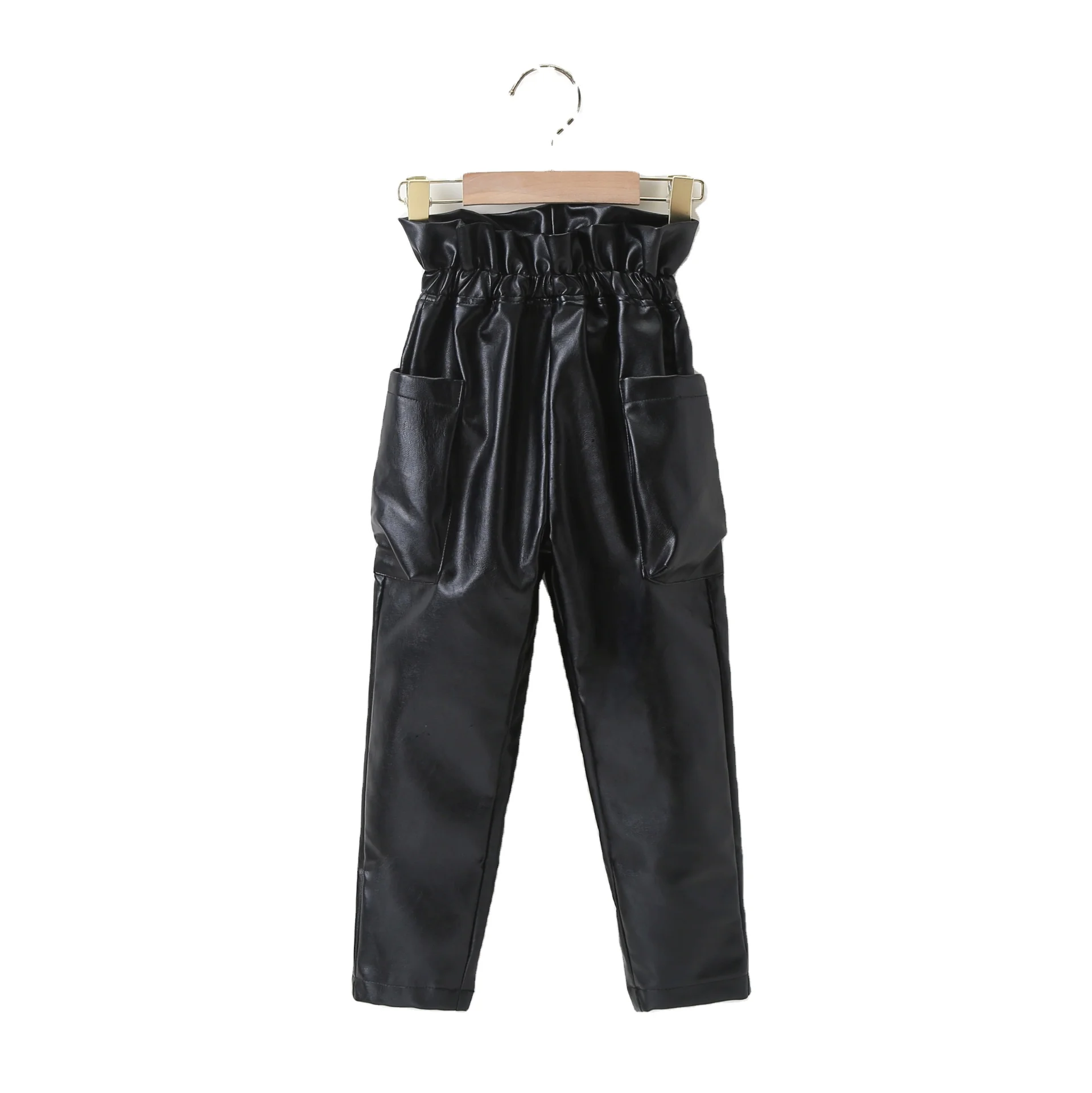 New Spring Kids Toddler Girl Leggings Baby Girls Boys Loose Cargo Pants Faux PU Leather Children Trousers Black Outfits Clothing