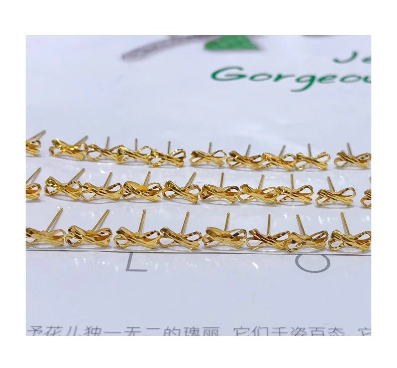 Gold Jewelry Real 18K Gold Bow Stud Earrings Au750 Earrings Tassel Earrings