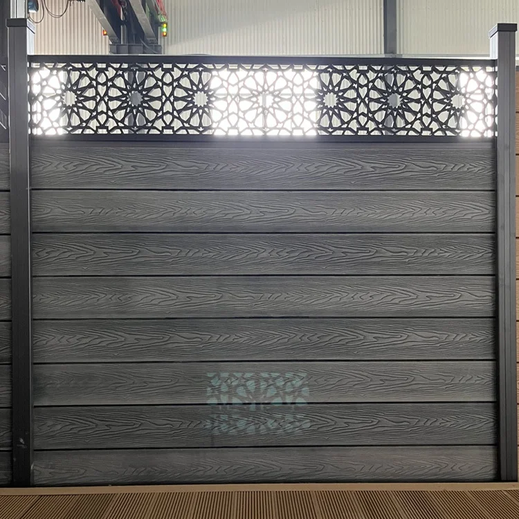 3D deep embossing  Black garden balcony wpc fence Realistic wood look wpc fence