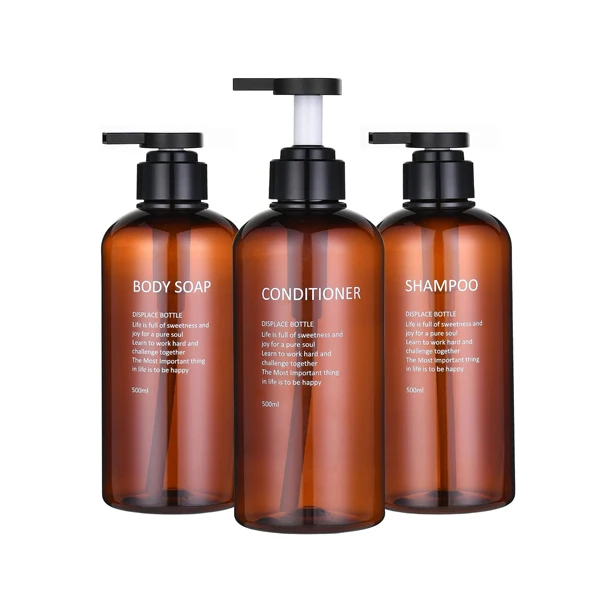 Black Plastic Pump Conditioner 500ml Body Wash Dispensers Amber Plastic Refillable Shampoo Conditioner Shower Soap Bottles
