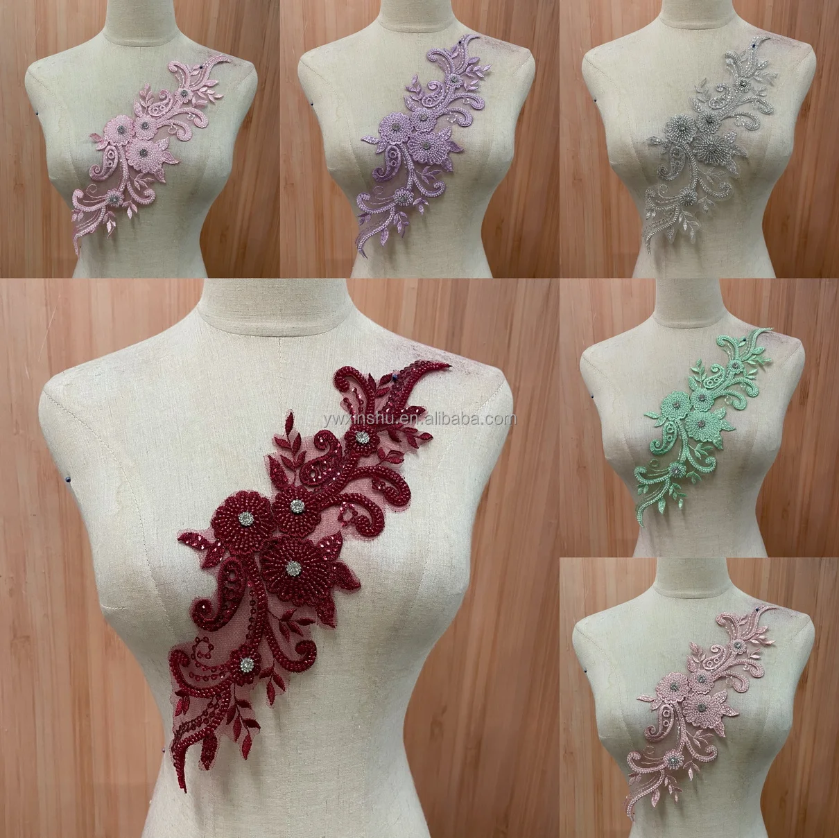 Royal Blue Lace Applique Embroidery Lace Patch with Beads Sequin for Bridal Couture Dress Veil Embellishment Craft