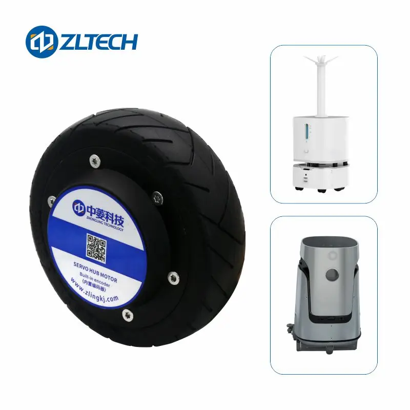 ZLTECH 5.5inch 24v 400RPM 60kg load Rubber tire 1024 PPR encoder brushless electric wheel dc servo hub motor for service robot